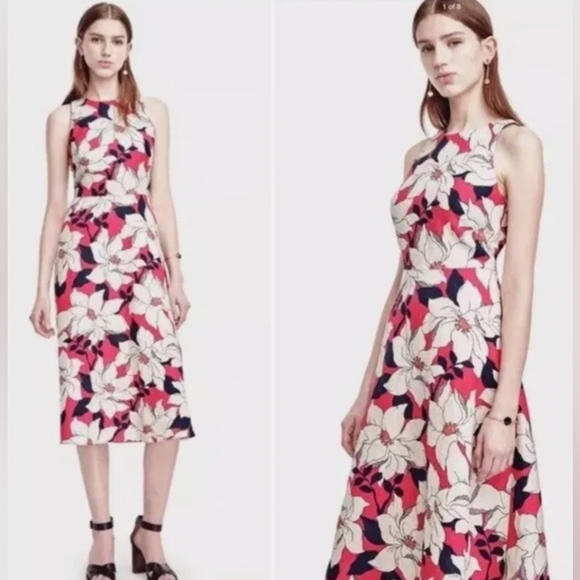 Ann Klein Hibiscus Linen Midi Dress - Picture 2 of 3